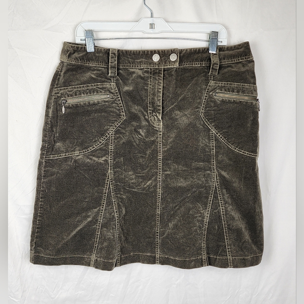 Gitano Y2K Velvet A-line Zip Pockets Olive Green Women's A-Line Skirt sz 14